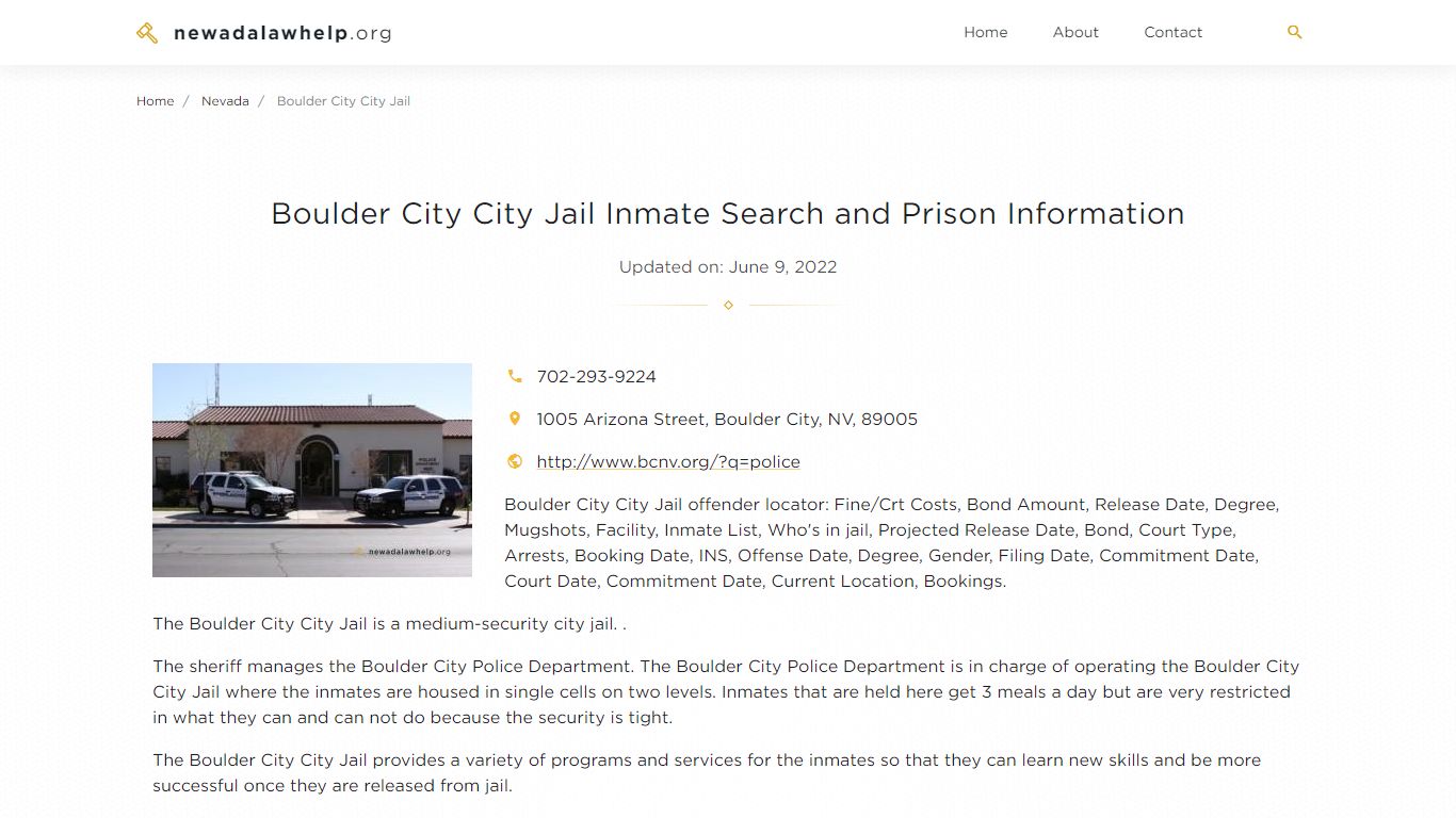 Boulder City City Jail Inmate Search, Visitation, Phone no ...